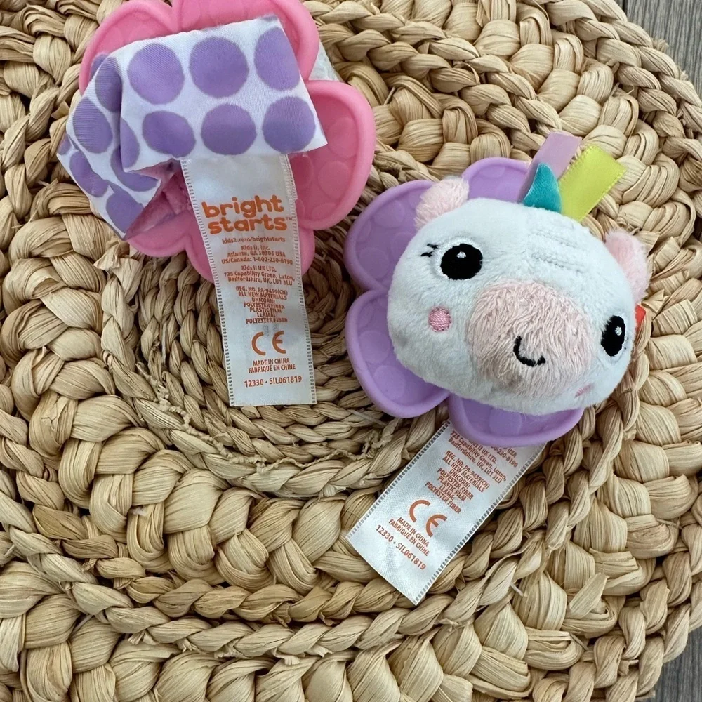 Bright Starts set of two ankle plush rattles baby girl